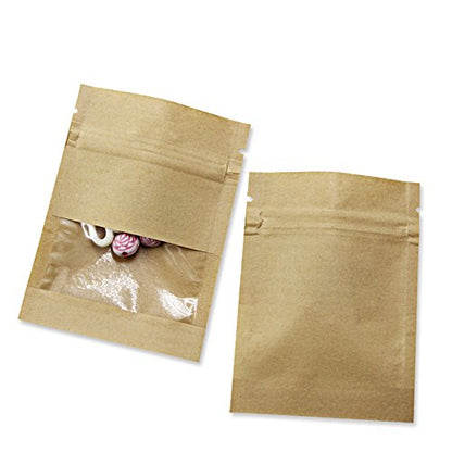 FERENLI 100 Pack 5.1x7.08 inch Small Resealable Seed Coin Envelopes Bags | Kraft Paper Heat Seal Packets with Clear Window Brown for Flower Vegetable Seeds Storage Party Favor Pet Food Sample Bag - size: 5.1x7.08 inch