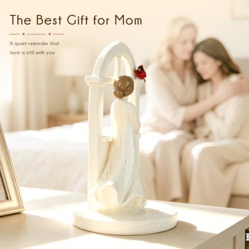 Cardinal Gifts for Women, Girl Standing Window Figurine Watching Red Cardinal, Sympathy Gift for Loss of Loved One, Home Decor for Shelf, Mantel or Windowsill - style: Girl Standing Window Watching Cardinal