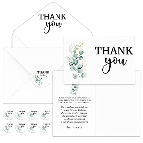 Fumete 50 Set Funeral Thank You Cards, Leaves | with Envelopes and Sticker Thank You Sympathy Card with Message Bereavement for Funeral Family Loved Ones Celebration of Life - style: Leaves