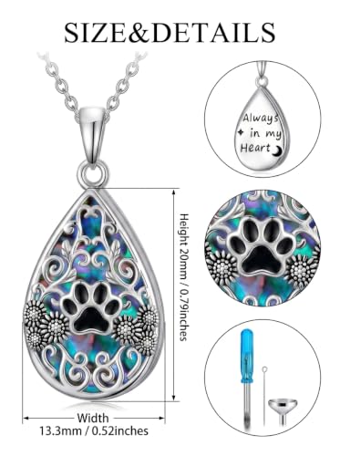 WINNICACA Urn Necklaces for Ashes 925 Sterling Silver Butterfly Hummingbird Dragonfly Teardrop Ash Necklace Cremation Jewelry Urn Pendants for Women Memorial Gifts for Birthday Christmas Funeral - style: 9-Pet Print Urn Necklace