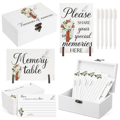 Gilprop 112 Pcs Celebration of Life Memory Cards Set Share a Memory Cards with Box 2 Wood Sign with 4 Hold and 5 Pens, Sympathy Memorial Gifts Funeral Keepsake Decorations(Cross) - style: Cross