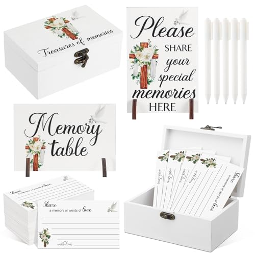 Gilprop 112 Pcs Celebration of Life Memory Cards Set Share a Memory Cards with Box 2 Wood Sign with 4 Hold and 5 Pens, Sympathy Memorial Gifts Funeral Keepsake Decorations(Cross) - style: Cross