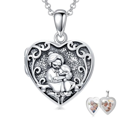 Personalized Heart Locket Necklace That Holds Pictures 925 Sterling Silver Custom Photo Lockets Necklaces Jewelry Gifts for Family Women Lover - color: Grandmother and granddaughter, style: Locket Only