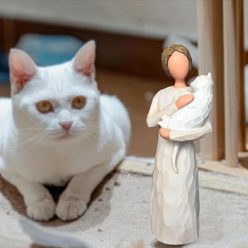 FRUMOASA White Cat Angel Figurine 6" Loss Cat Sympathy Memorial Gift Statue - color: White Cat