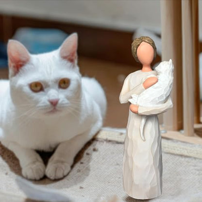FRUMOASA White Cat Angel Figurine 6" Loss Cat Sympathy Memorial Gift Statue - color: White Cat