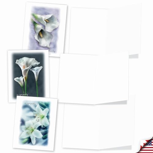 The Best Card Company - 10 Blank Sympathy Note Cards (4 x 5.12 Inch) - Assorted Flowers, Funeral, Sorry Condolence - Blooming Memories M6598SRB - style: Blooming Memories - Blank