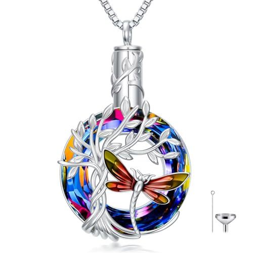 TOUPOP Butterfly Necklace for Women 925 Sterling Silver Tree of Life Butterflies Dragonfly Hummingbird Pendant Necklaces Crystal Jewelry Anniversary Christmas Birthday Gift for Her - color: Dragonfly Red - Urn