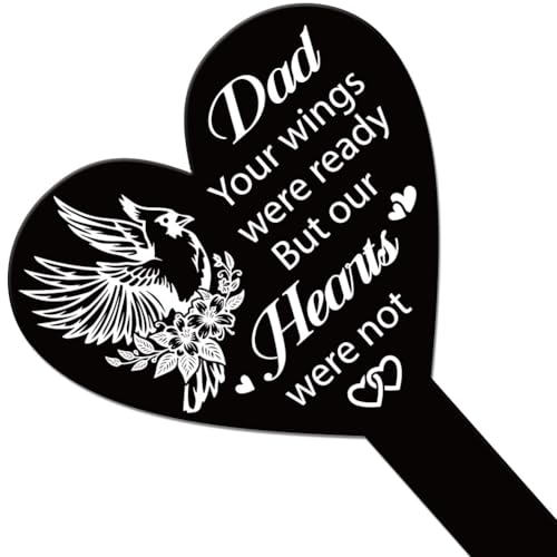 GLOBLELAND Heart Shaped Cardinal Flowers Garden Stake for Father Memorial Remembrance Plaque Stake Cemetery Dad Acrylic Waterproof Sympathy Garden Stakes for Yard Grave Cemetery - style: Cardinal Flower Father