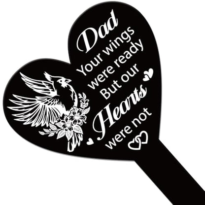 GLOBLELAND Heart Shaped Cardinal Flowers Garden Stake for Father Memorial Remembrance Plaque Stake Cemetery Dad Acrylic Waterproof Sympathy Garden Stakes for Yard Grave Cemetery - style: Cardinal Flower Father