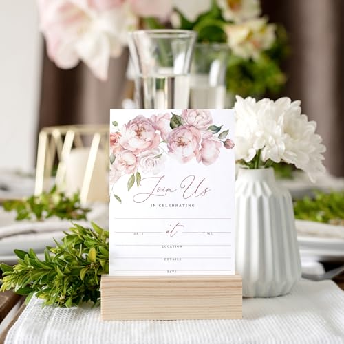 Whaline 25 Packs Floral Invitations with Envelopes and Stickers Pink Flower Invitation Cards Watercolor Rose Blank Party Invites for Wedding Birthday Bridal Shower, 5 x 7 Inch - style: Florals