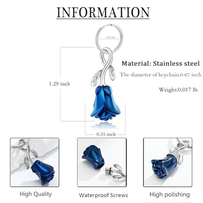 zeqingjw Urn Keychain Cremation Jewelry for Ashes Rose Flower Memorial Keychain Funeral Keepsake Ashes Pendant Gift - color: Blue