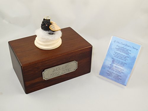 Conversation Concepts Beautiful Paulownia Small Wooden Urn with Black Pomeranian Stairway to Heaven Figurine with Poem & Personalized Pewter Engraving - color: Black Pomeranian Angel "If Tears Could Build a Stairway"