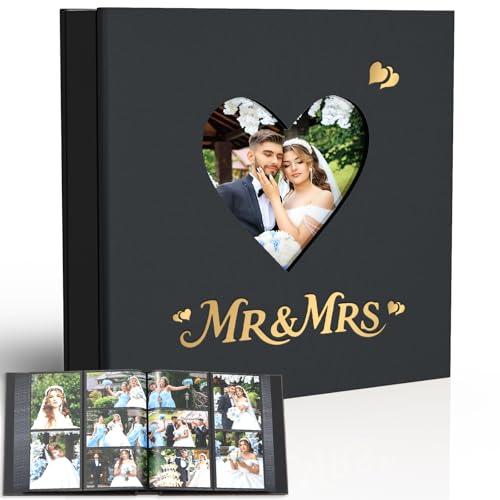 Wedding Photo Album 4x6 400 Pockets, Beige Linen Memory Book Gift - color: Black