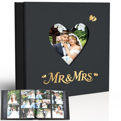Wedding Photo Album 4x6 400 Pockets, Beige Linen Memory Book Gift - color: Black