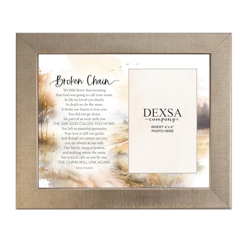 DEXSA Broken Chain Bereavement Photo Frame 10"x12" - Classic Tabletop Decoration | Holds a 4"x6" Picture | Metal Hanger and Easel on Back | Christian Family Religious Verse Saying Quote