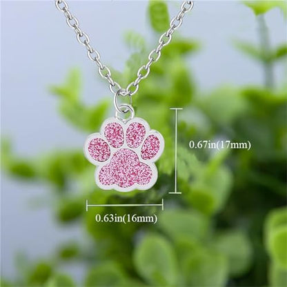 Dreuyet Paw Necklace and Earrings Set for Women Glitter Cute Dog Cat Pet Paw Print Pendant Necklace Earrings Lovely Animal Charm Jewelry Set Gifts - color: Silver Pink