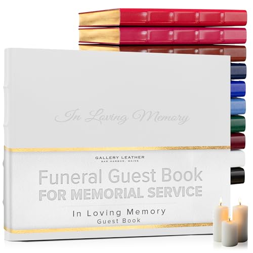 Gallery Leather Funeral Guest Book for Memorial Service and in Loving | Memory with 192 Lined Pages - Hardcover, Bound Leather Guest Sign in Book - 7 x 9 - Acadia White - color: Acadia White, style: In Loving Memory