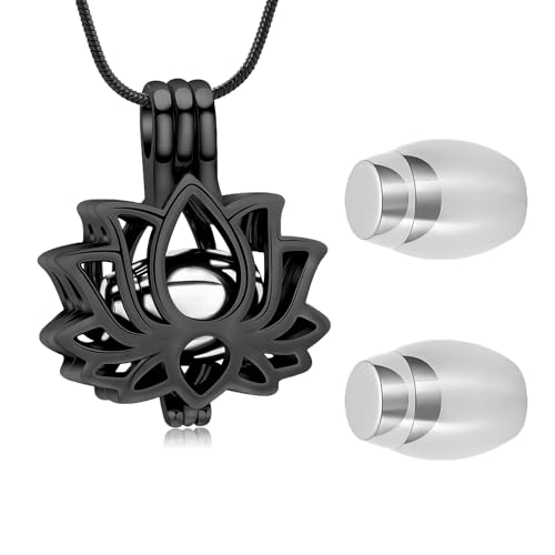 Cremation Jewelry Lotus Flower Urn Necklaces for Ashes Stainless Stell Memorial Ash Pendant Necklaces with Mini Urn Keepsake Ash Jewelry for Men Women Gifts with Funnel Filler Kit - color: Customize