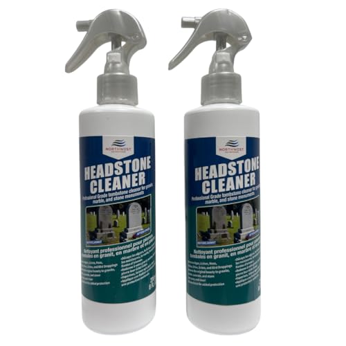NORTHWEST ENTERPRISES Headstone Cleaner, Removes Dirt & Moss, 16 oz | Safe on marble, granite, limestone, slate and concrete, clears lichen, algae and black staining, leaves a protective finish - size: 8 Fl Oz (Pack of 2)