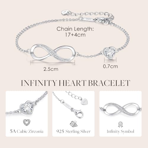 CDE 925 Sterling Silver Infinity Birthstone Bracelet Jewelry Gift for Women | Hypoallergenic,Non Tarnish,Heart CZ,Nickel-Free & Lead-Free,Anniversary Christmas Birthday Idea Gifts for Wife Girlfriend Her - color: 04-Apr.