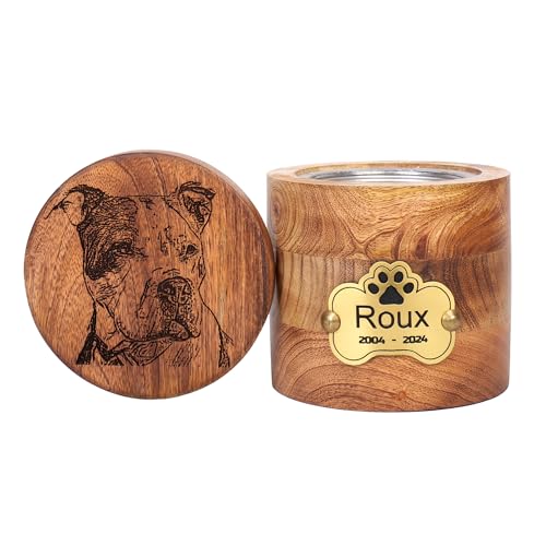 Personalized Handmade Solid Wooden Cremation Urns for Dog & Cat Ashes, Custom Photo Engraved Wood Pet Memorial Keepsake Urn Box for Ashes, Pet Urn for Dogs & Cats, Pet Loss Keepsake Urn Box for Ashes