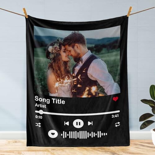 D-Story Custom Music Blanket with Picture Text Personalized Blankets and Throws Customized Fleece Photos Blanket for Adult Kid Funny Valentines Gifts for Couple Wife Husband MUS07 - color: Mus07
