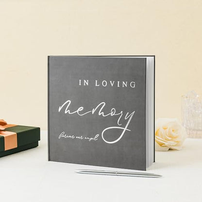 Calculs Funeral Guest Book Memorial Guestbook for Celebration of Life Gray Cover Silver Gilding in Loving Memory Picture Book for Our Love 8.5” Square Hardcover
