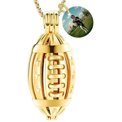 Oinsi American Football Cremation Locket Necklace For Ashes Of Loved Ones Stainless Steel Memorial Urn Jewelry Women Men Keepsake Fashion Necklace - color: Customize Image