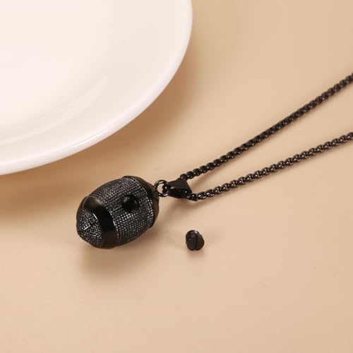 America Football Urn Necklace For Ashes For Men Stainless Steel Rugby Cremation Jewelry Hold Human Ashes Keepsake Neckace Engravable Memorial Of Loved Ones - color: Black