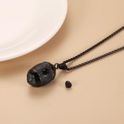 America Football Urn Necklace For Ashes For Men Stainless Steel Rugby Cremation Jewelry Hold Human Ashes Keepsake Neckace Engravable Memorial Of Loved Ones - color: Black