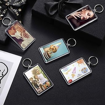 Transparent Acrylic Keychain Photo Frame, 1.57 x 2.16 Inches, Double Sided, Rectangle, with Split Ring