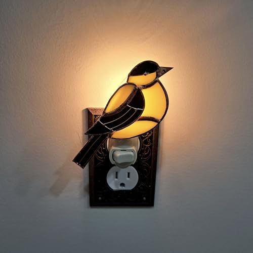 Gift Essentials Goldfinch Plug-in Night Light - Stained Glass Nightlight | Goldfinch Stained Glass Plug-in Nightlight with On/Off Rocker Switch. Includes One 4-Watt Replaceable Warm-Glow Bulb. - color: Goldfinch