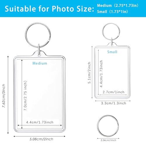 Personalized Custom Picture Frame Keychain 6PCS Acrylic Clear Rectangle Photo Keychain Blanks DIY for Loved Ones - size: Medium Size Fit 2.75x1.75 Inch Photo