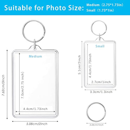 Personalized Custom Picture Frame Keychain 6PCS Acrylic Clear Rectangle Photo Keychain Blanks DIY for Loved Ones - size: Medium Size Fit 2.75x1.75 Inch Photo
