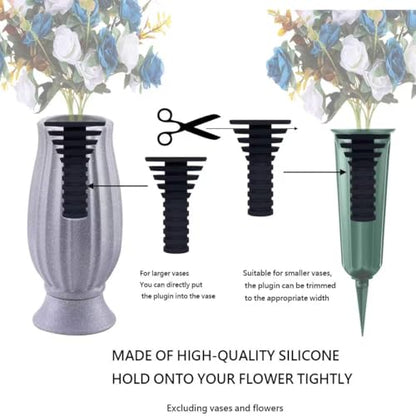 Cemetery Vase Flower Holder Insert, Black Silicone Grave Vase Plug, Windproof Floral Stabilizer, 4.9 x 3.2 x 1.3 Inches, Reusable