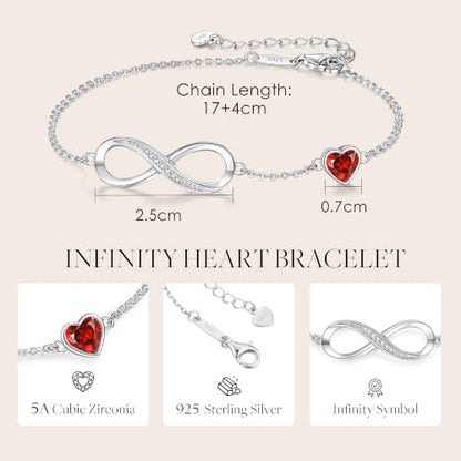 CDE 925 Sterling Silver Infinity Birthstone Bracelet Jewelry Gift for Women | Hypoallergenic,Non Tarnish,Heart CZ,Nickel-Free & Lead-Free,Anniversary Christmas Birthday Idea Gifts for Wife Girlfriend Her - color: 01/07-Jan/July