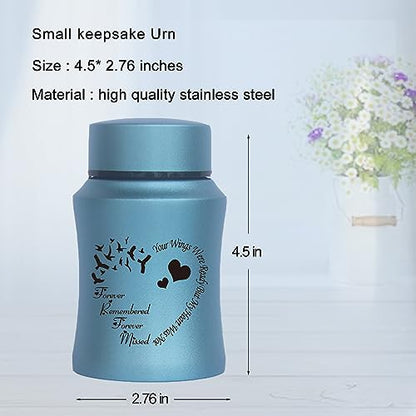 4.5 Inches High Small Urn for Human Ashes Stainless Steel Mini Cremation Urn Small Keepsake Urn Memorial Ashes Container-Blue - size: Heart-Blue