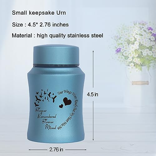 4.5 Inches High Small Urn for Human Ashes Stainless Steel Mini Cremation Urn Small Keepsake Urn Memorial Ashes Container-Blue - size: Heart-Blue
