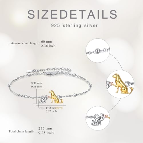 AOBOCO 925 Sterling Silver Cute Cat Kitty Bracelet Adjustable Link Chain, Cat Jewelry Gifts for Cat Lovers 7-9 inches - style: E-Cat and Dog-2