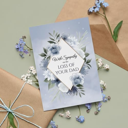 Sympathy Card for Loss of Dad Blue Floral Design with Printed Verse
