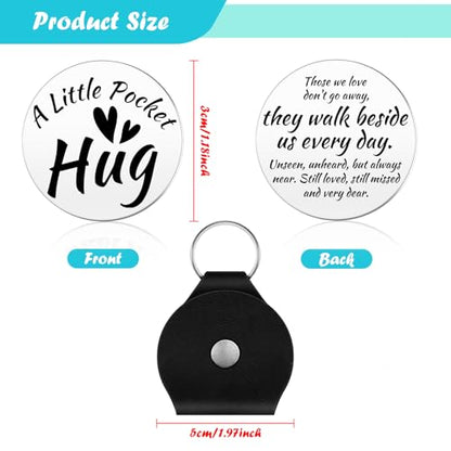 Sympathy Gifts Pocket Hug Token Double Sided Stainless Steel Tokens Remembrance Sympathy Gift for Loss for Friends Family Condolence Grieving Keepsake Grief Gifts Hug Token with Black Leather Keychain