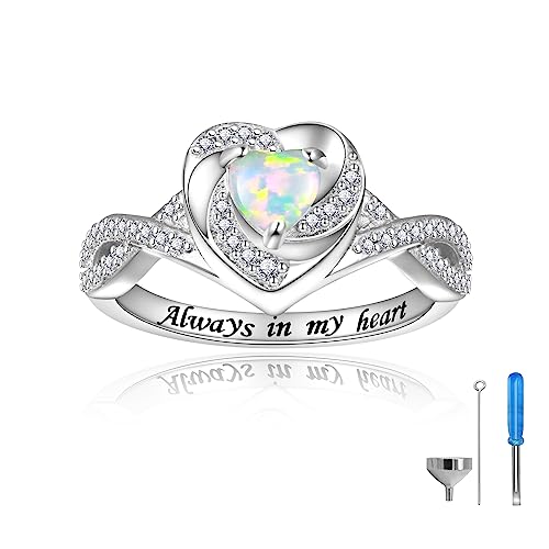 Sariel Heart Cremation Ring for Ashes - 925 Sterling Silver Opal Urn Keepake Rings Memorial Jewelry for Women - color: White