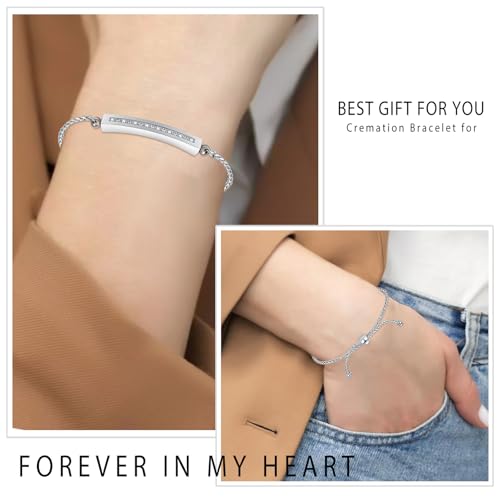 Minicremation Shiny Crystal Cremation Bracelet for Ashes for Women Cube Urn Bangle Locket Ash Holder Memorial Jewelry Bracelet Keepsake Gift - color: Silver