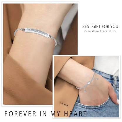 Minicremation Shiny Crystal Cremation Bracelet for Ashes for Women Cube Urn Bangle Locket Ash Holder Memorial Jewelry Bracelet Keepsake Gift - color: Silver