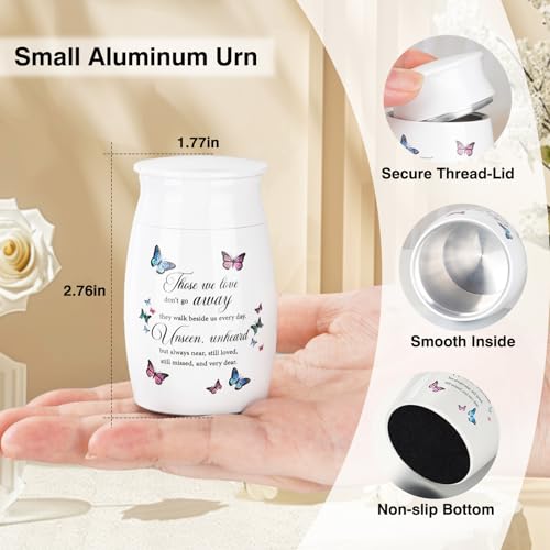 SOITIS Decorative Urn for Ashes – Elegant Butterfly Memorial Keepsake, 27" White Aluminum Funeral Urn, Small Keepsake for Human Ashes, Cremation Mini Urn for Women Men