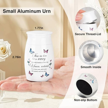 SOITIS Decorative Urn for Ashes – Elegant Butterfly Memorial Keepsake, 27" White Aluminum Funeral Urn, Small Keepsake for Human Ashes, Cremation Mini Urn for Women Men