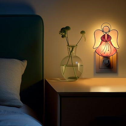 Stained Glass Pink Guardian Angel Night Lights Plug into Wall - color: Pink Angel