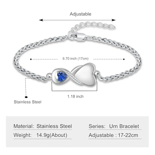 shajwo Cremation Jewelry Infinity Heart Urn Bracelet for Women | Human Ashes, Adjustable, Memorial Keepsake, Link Bracelet - color: Light Blue