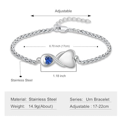 shajwo Cremation Jewelry Infinity Heart Urn Bracelet for Women | Human Ashes, Adjustable, Memorial Keepsake, Link Bracelet - color: Light Blue