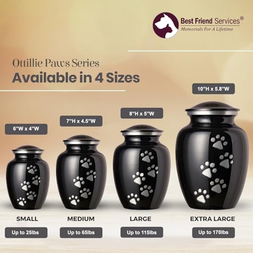 Ottillie Legacy Ebony/Pewter/Vert Pet Urn, up to 25lbs - color: Ebony, Vertical Pewter Paws, size: Small
